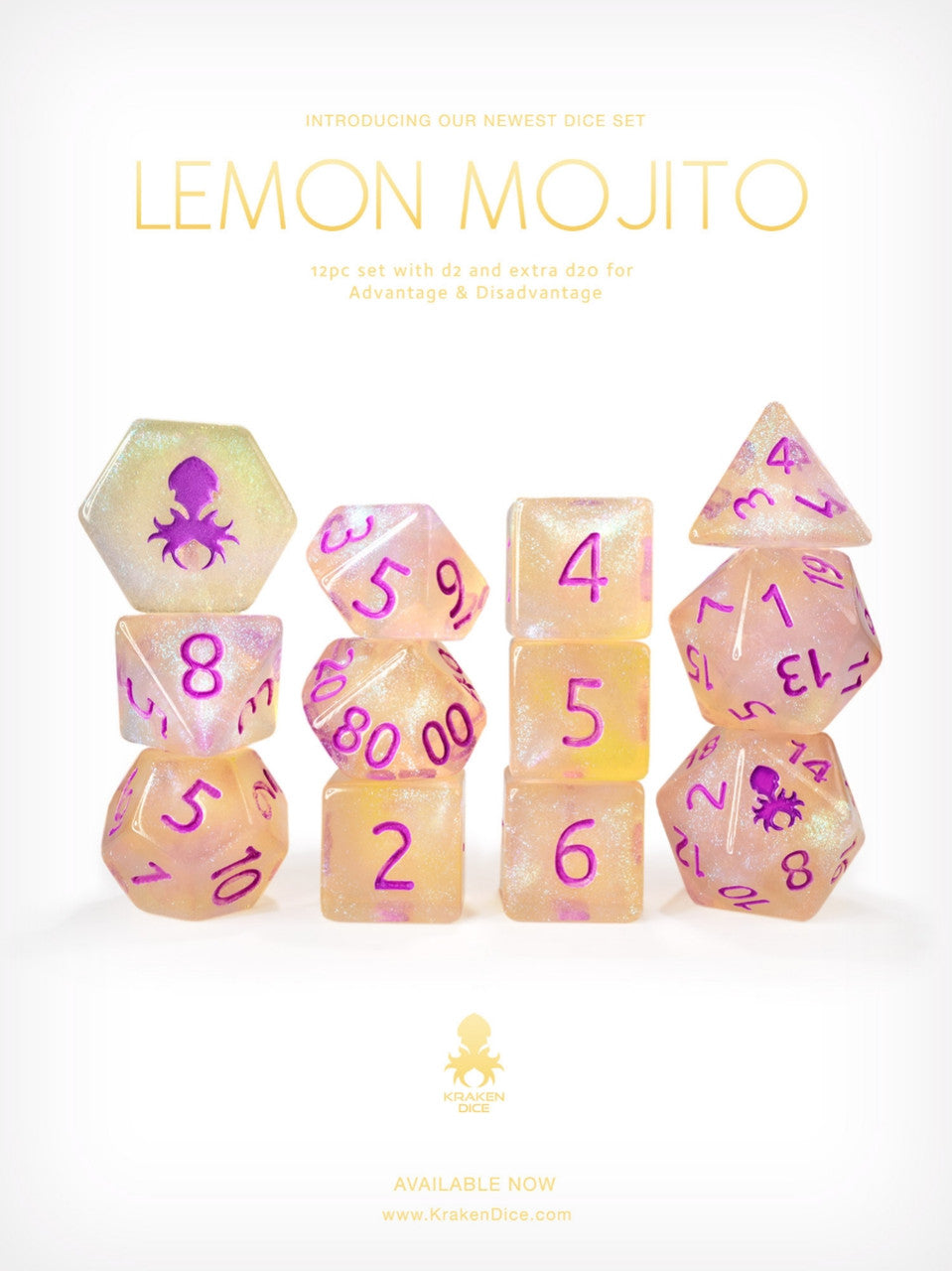 Lemon Mojito 12pc Glitter RPG Dice Set