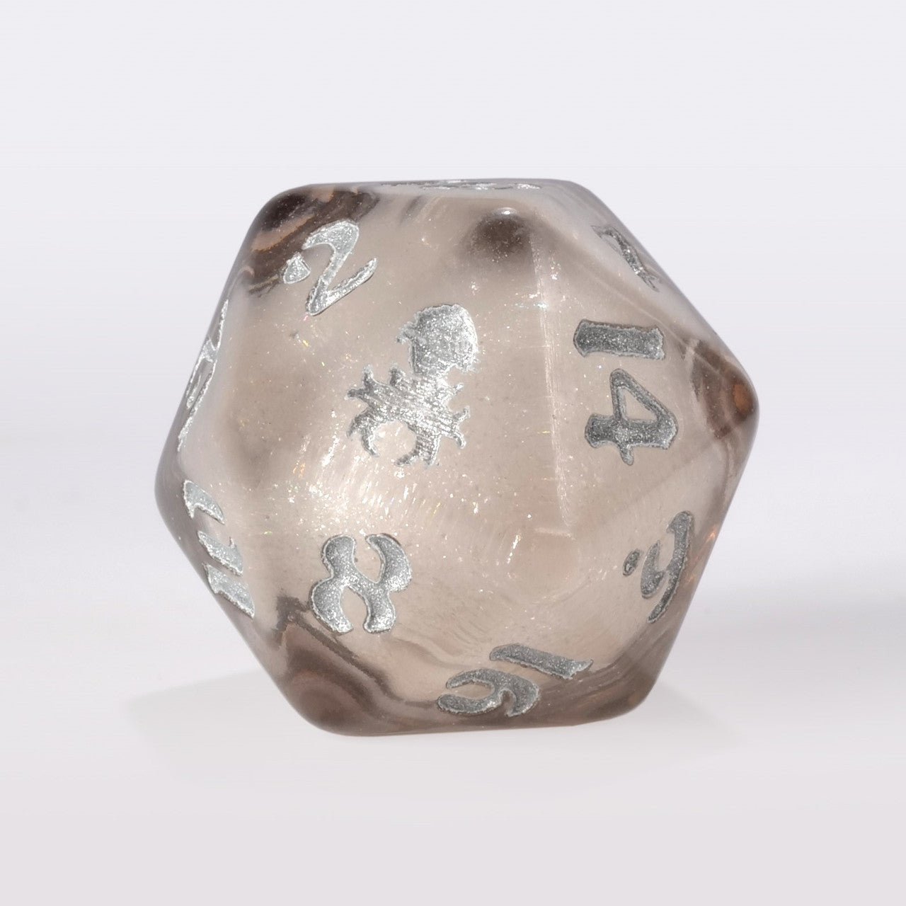 Clear Liquid Core Single D20 with Silver Ink