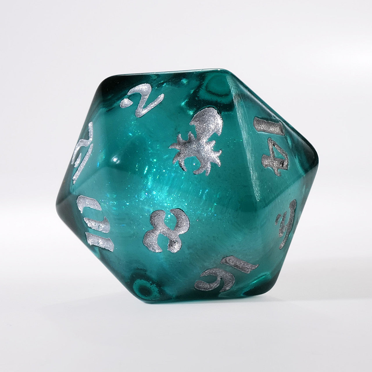 Teal Liquid Core Single D20 with Silver Ink – Kraken Dice