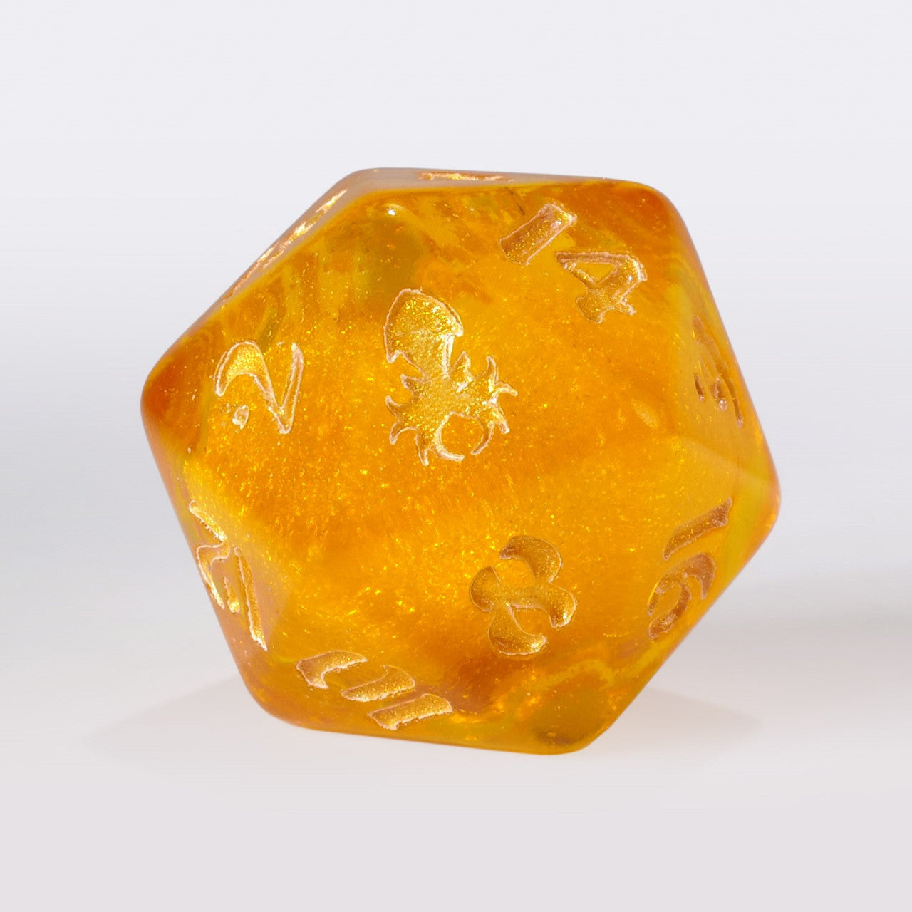 Yellow Liquid Core Single D20 with Gold Ink