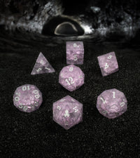 Matte Pink Cracked Glass 7PC Glass Dice Set