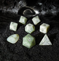 New Mountain Jade Semi-Precious 8 pc Glass Dice Set with Kraken Logo for RPGs