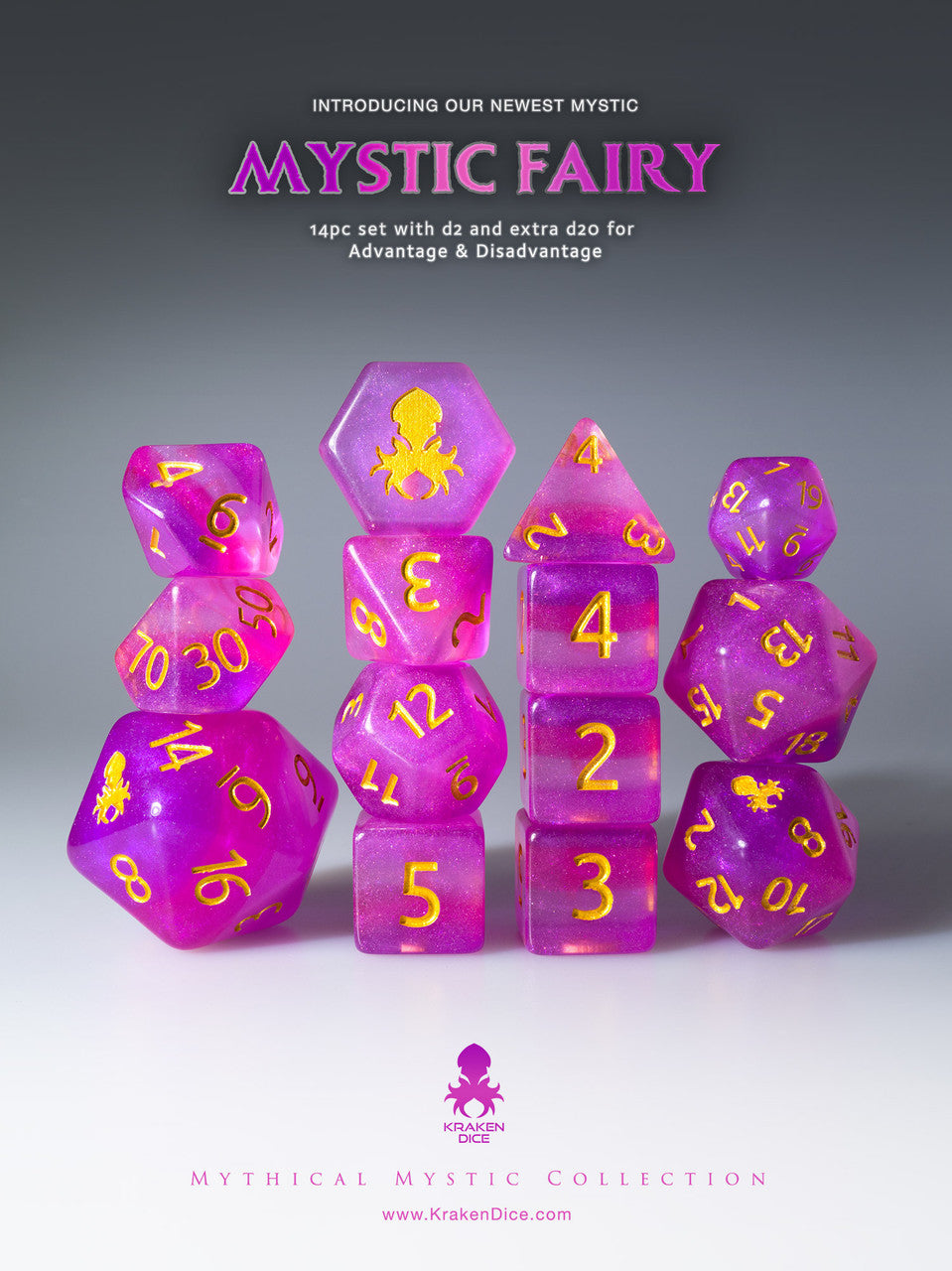 Mystic Fairy 14pc Dice Set Inked in Gold