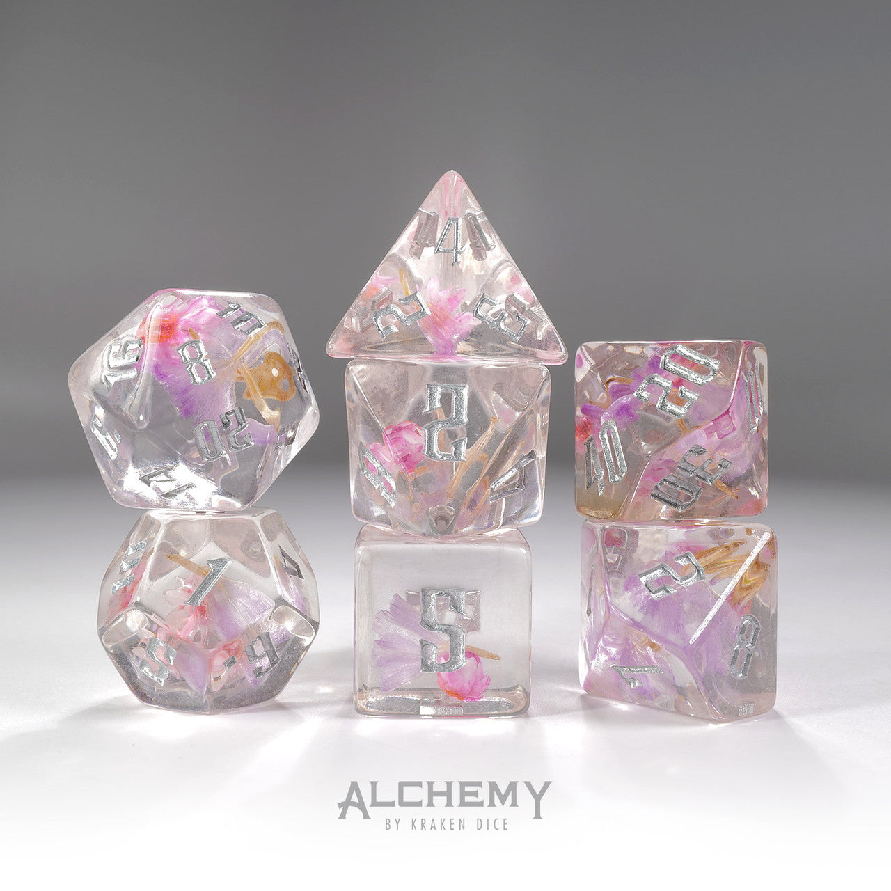 7pc Pastel Flowers with Silver Ink by Alchemy Dice