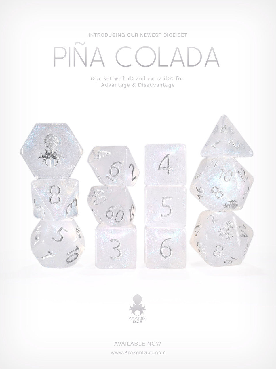 Pina Colada 12pc Glitter RPG Dice Set with Silver Ink