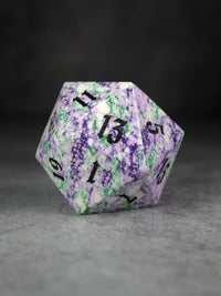 40mm Green and Purple Semi-Precious Single D20 with Black Ink