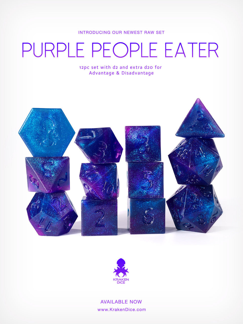 RAW Purple People Eater 12pc Glitter RPG Dice Set