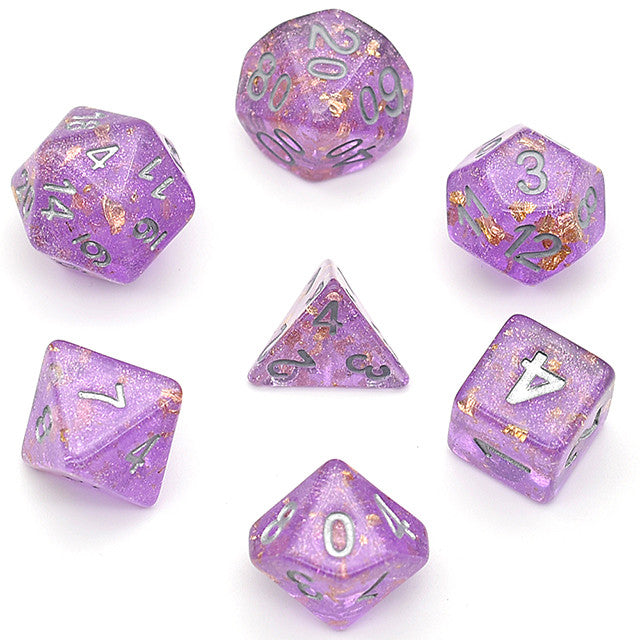 Purple Shimmer Gold Foil 7pc Dice Set