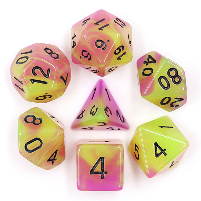 Purple & Green Glow in the Dark 7pc Dice Set