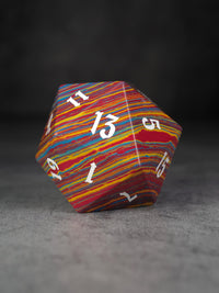 40mm Blue Teal Red Layers Semi-Precious Single D20 with White Ink