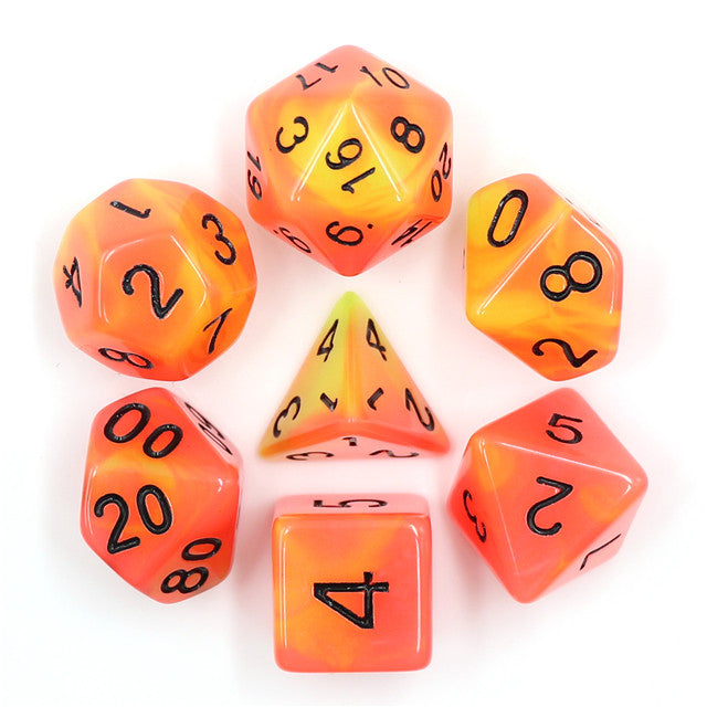 Red & Yellow Glow in the Dark 7pc Dice Set