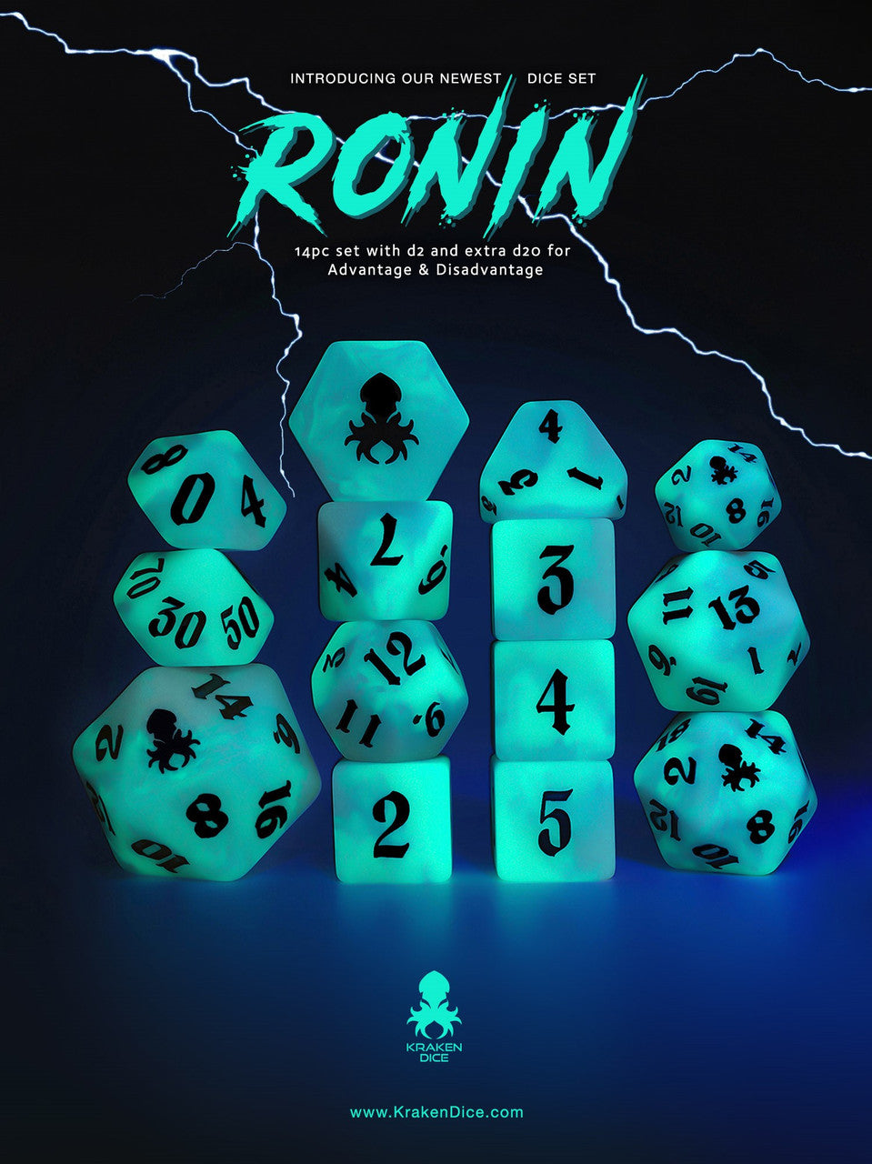 Ronin 14pc Blue and Purple Matte dice set for  TTRPGs