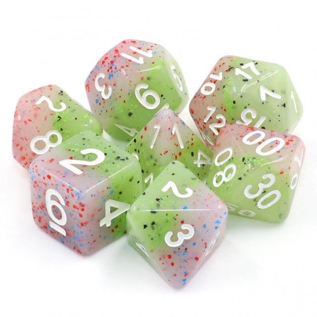 Rose Bud White Ink 7pc Particles Polyhedral Dice Set