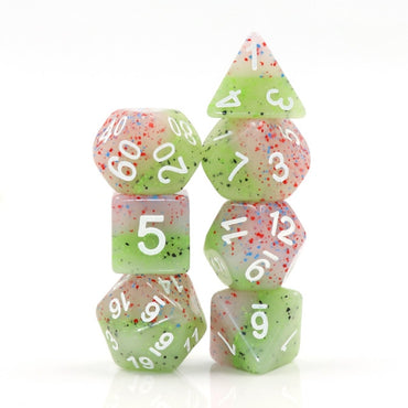 Rose Bud White Ink 7pc Particles Polyhedral Dice Set