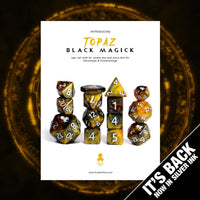 Topaz Black Magick Silver Ink 14pc DnD Dice Set With Kraken Logo