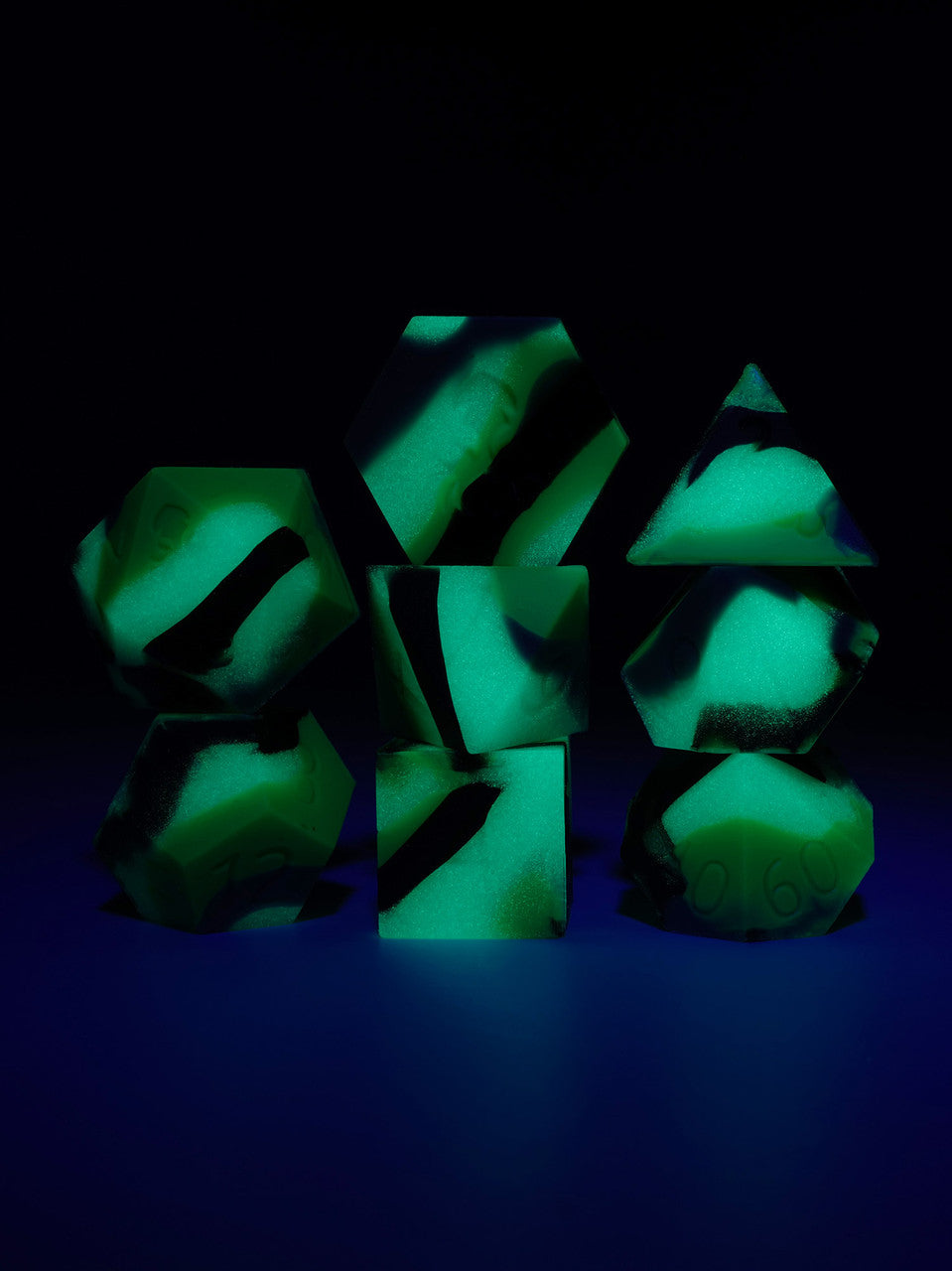 Green/Grey Glow in the Dark Silicone 8pc Dice Set