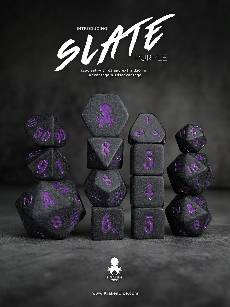 Slate: Purple 14pc TTRPG Purple Ink Matte Dice Set