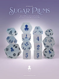Sugar Plums 14pc UV Reactive Dice Set for TTRPGs inked in Blue