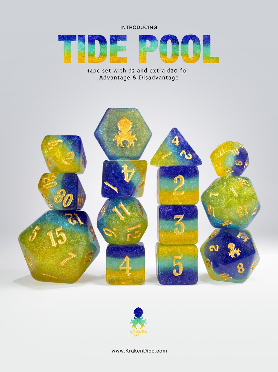 Tide Pool 14pc - Limited Run - Gold Ink Dice Set