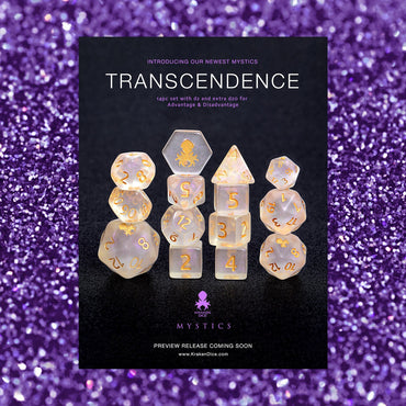 Transcendence Gold Ink Mystics 14pc Dice Set With Kraken Logo