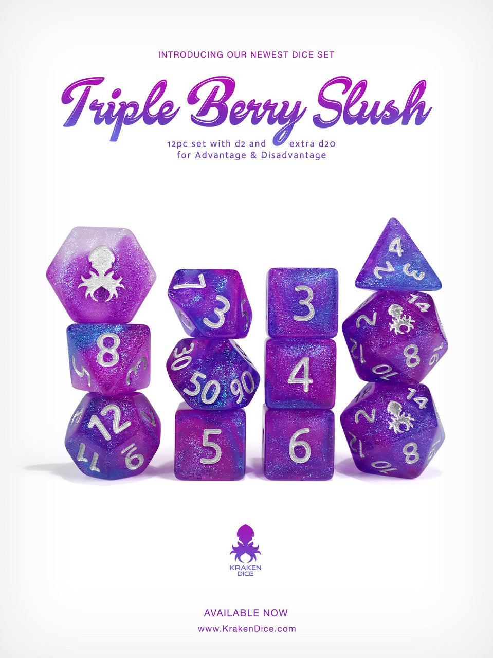 Kraken's Triple Berry Slush Rock Candy 12pc Polyhedral Dice Set
