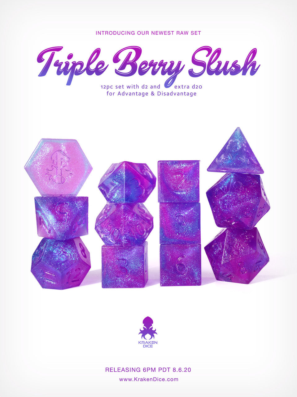 Kraken's RAW Triple Berry Slush Rock Candy 12pc Polyhedral Dice Set