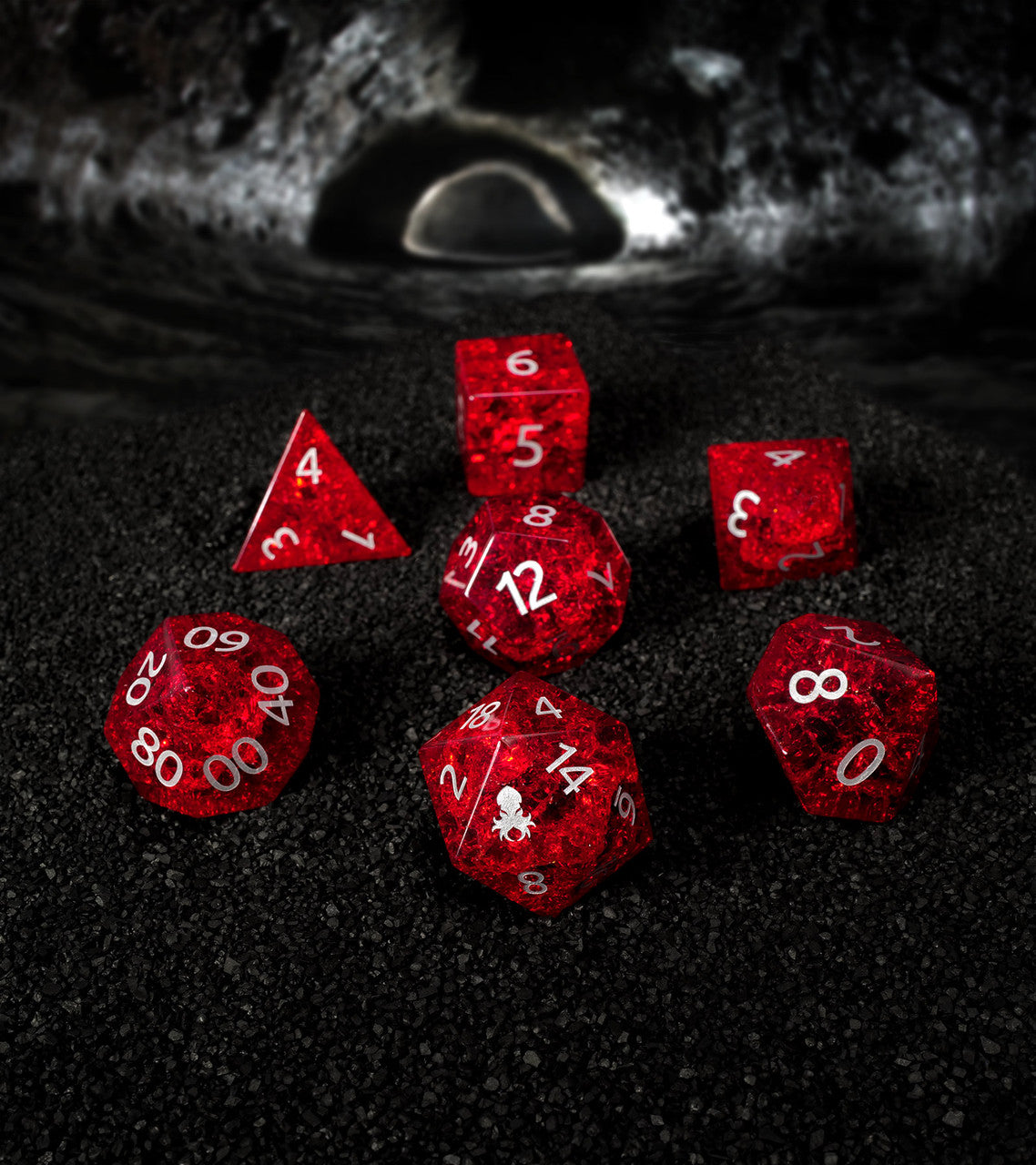 Tyrant Eye Red Cracked Glass 7PC Glass Dice Set
