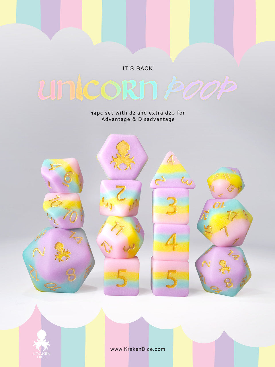 Unicorn Poop 14pc Matte Dice Set