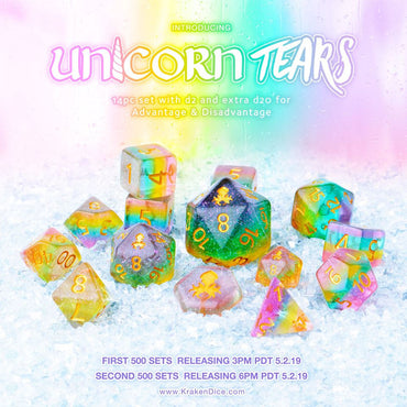 Unicorn Tears 14pc Layered Glitter Dice Set Inked in Gold
