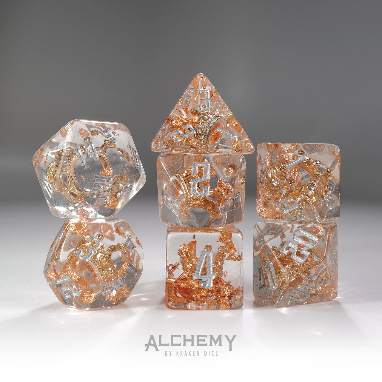 7pc Venus Crown Dice Set with Silver Ink by Alchemy Dice