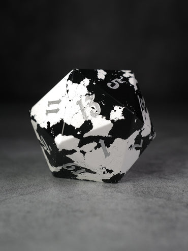 40mm White and Black Semi-Precious Single D20 with Silver Ink