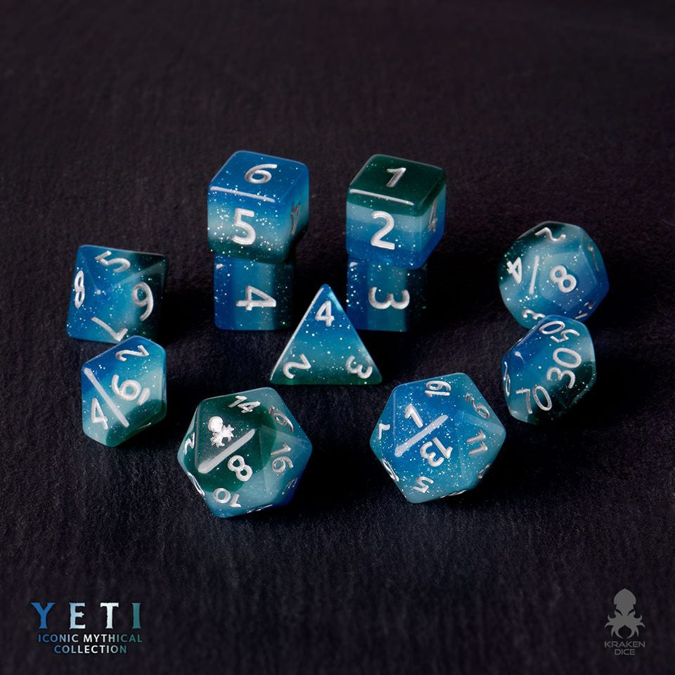 Yeti 12pc Silver Ink Dice Set With Kraken Logo