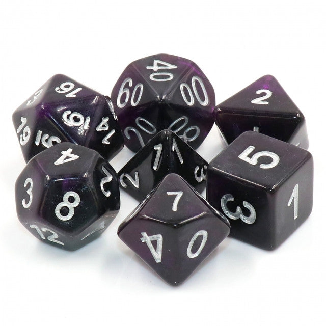Amethyst Galaxy 7pc Dice Set with Silver Ink