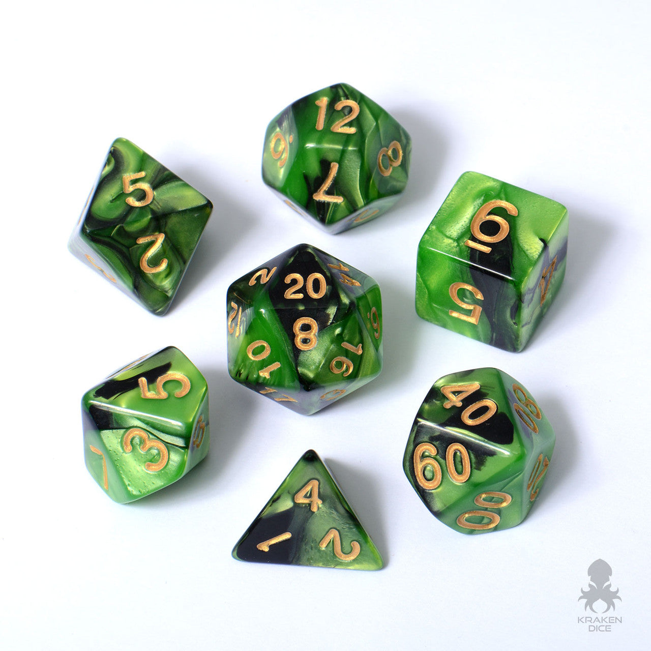 Black and Green 7pc Fusion Dice Set For RPGs