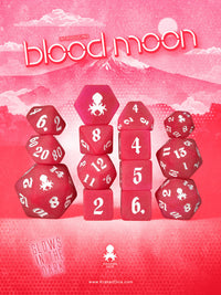 Blood Moon Glow in the Dark 14pc Dice Set inked in White