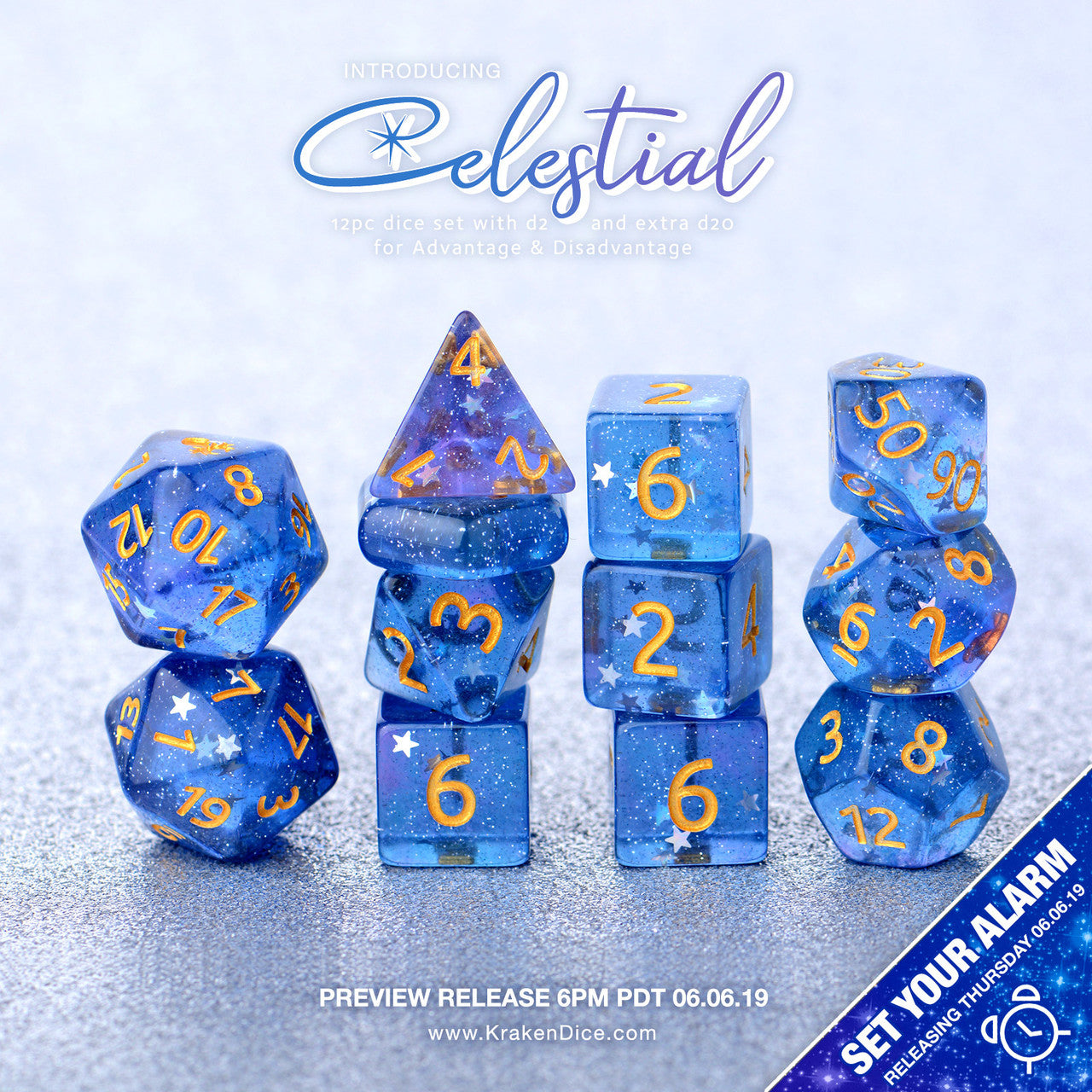 Celestial 14pc Gold Ink Dice Set With Kraken Logo – Kraken Dice