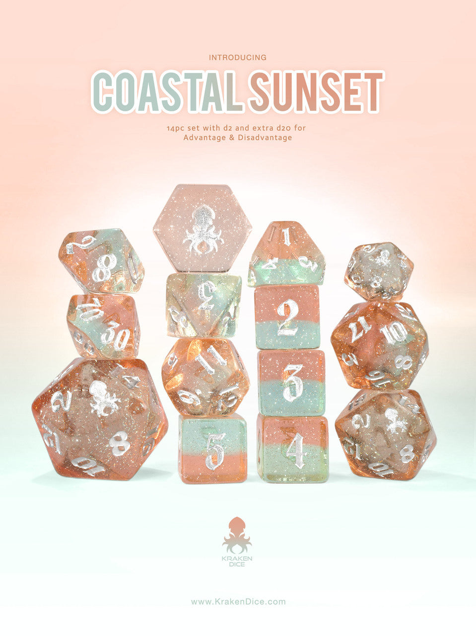 Coastal Sunset 14pc Dice Set