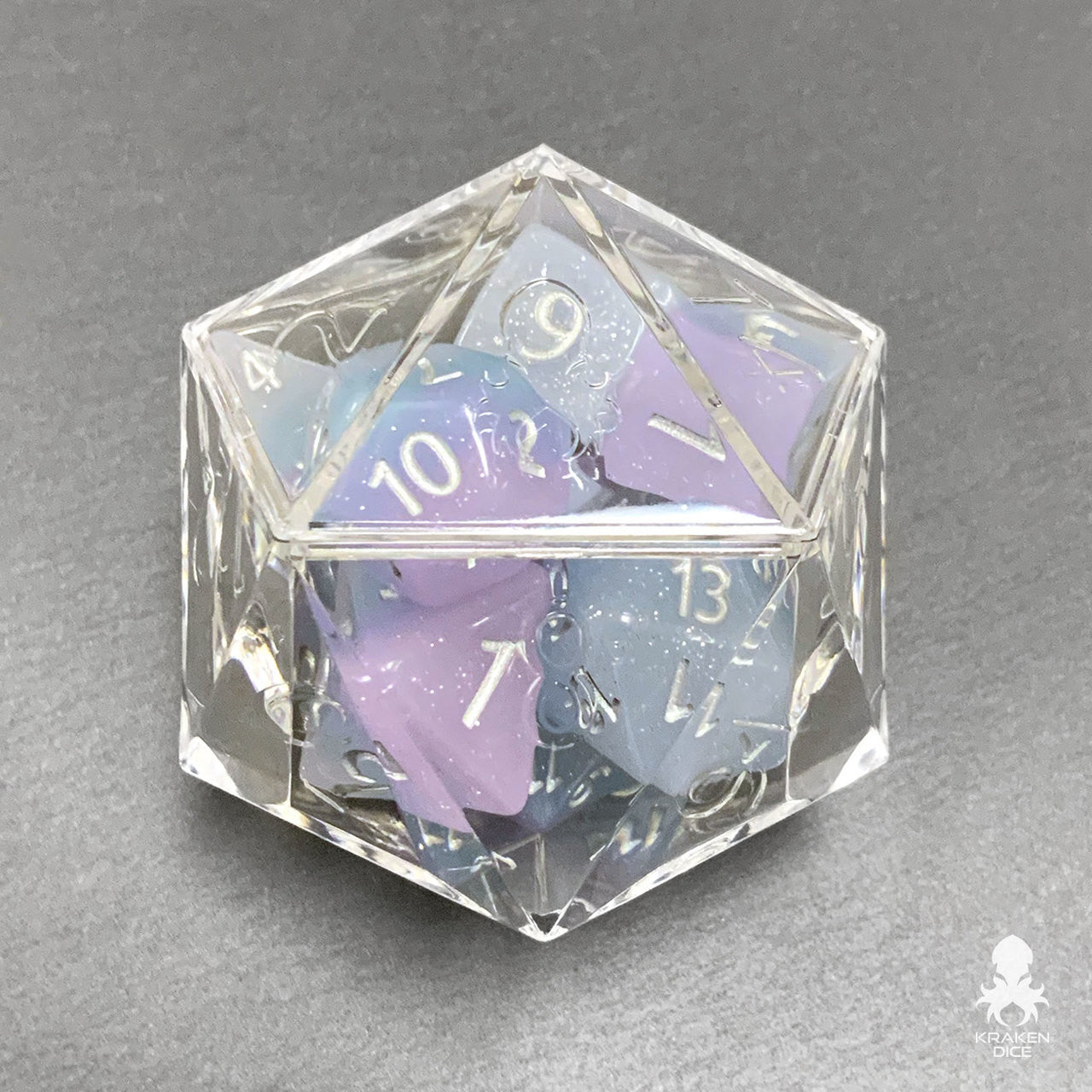 4 pack Kraken Logo D20 Dice Display