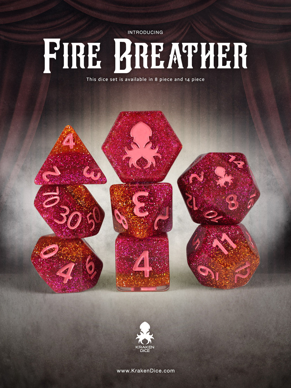 Fire Breather 8pc Dice Set Inked in Red