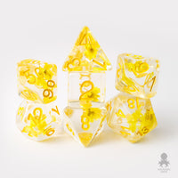 Yellow Flowers with Yellow Ink Polyhedral Dice Set For RPGs