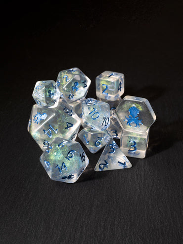 Frost Fairy Blue Shimmer 14pc Metallic Blue Ink Dice Set