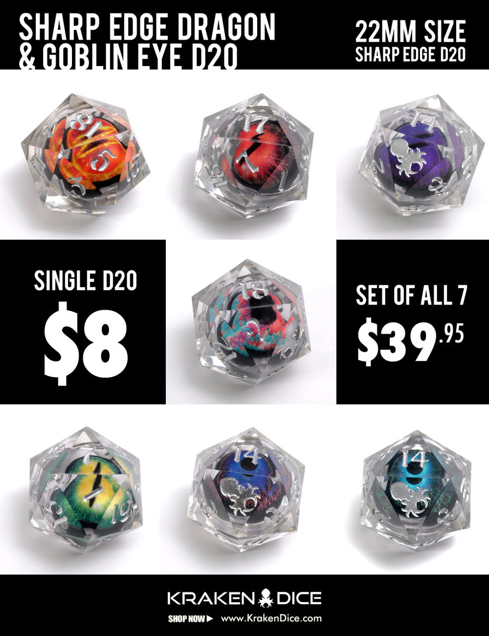 Goblin & Dragon Eye Series Liquid Core Set of 7 w/ Silver Ink