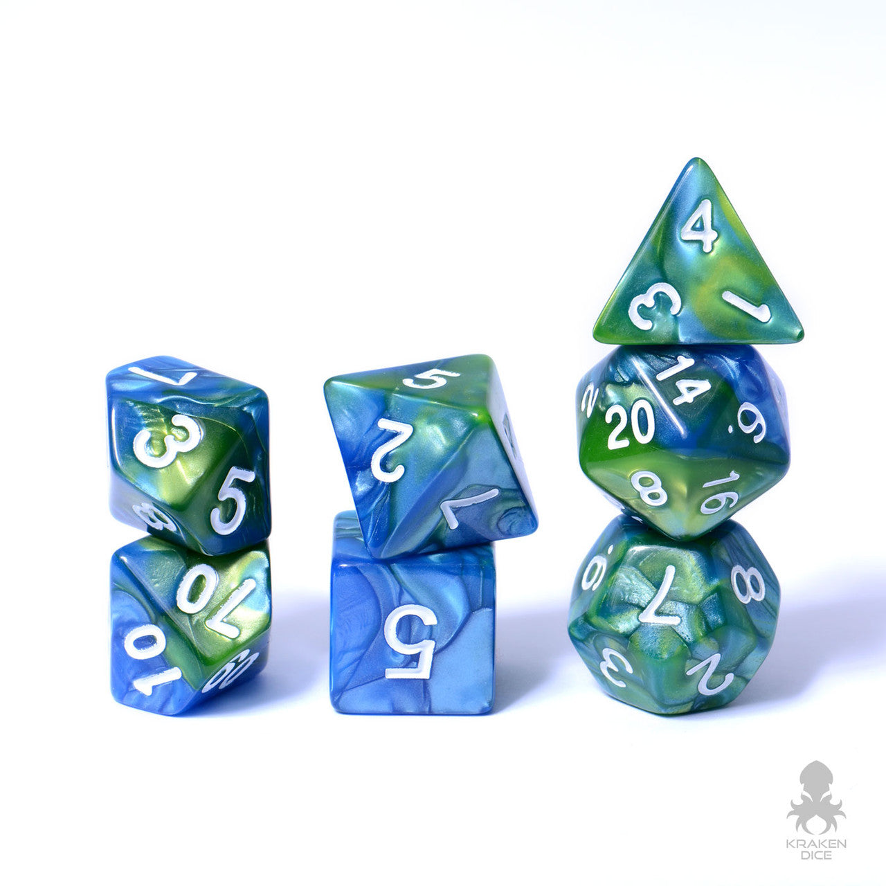 Green and Blue  7pc Fusion Dice Set For RPGs