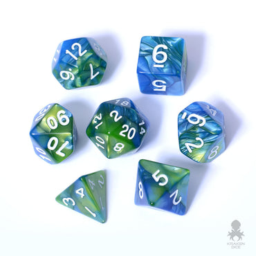 Green and Blue  7pc Fusion Dice Set For RPGs