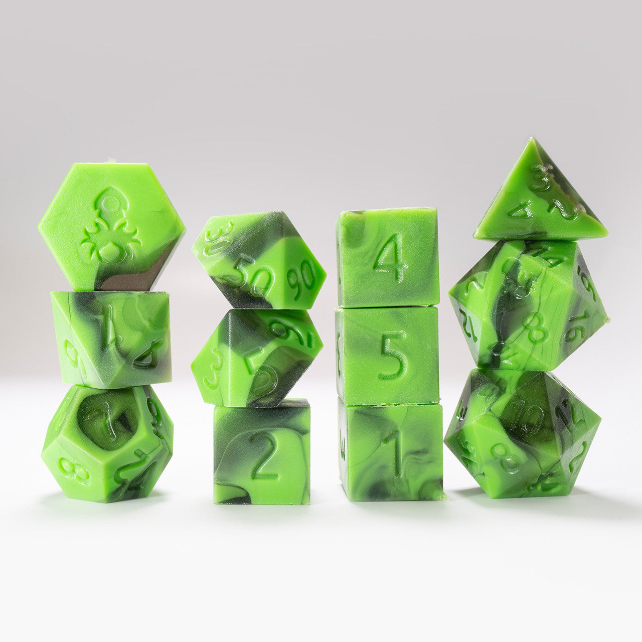 RAW 12pc Green and Black Gummi Polyhedral Dice Set