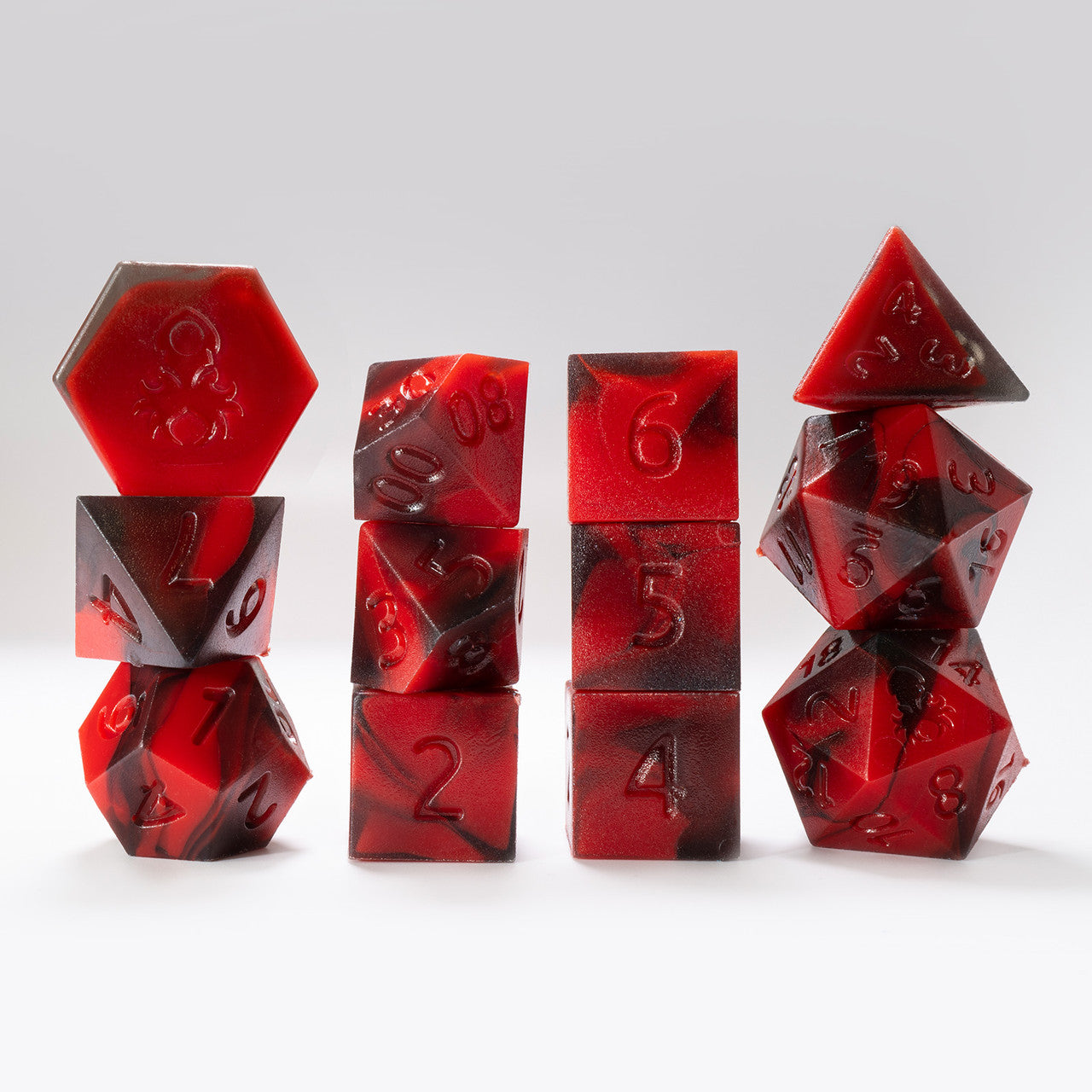 RAW 12pc Red and Black Gummi Polyhedral Dice Set