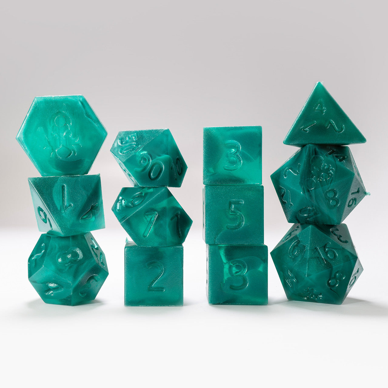 RAW 12pc Green and Dark Green Gummi Melon Polyhedral Dice Set