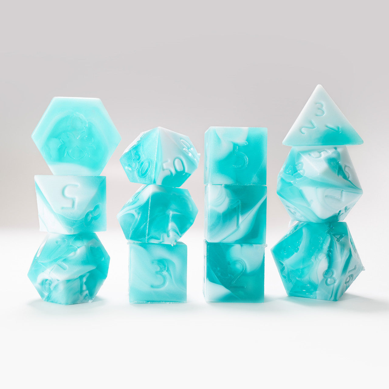 RAW 12pc Teal and White Gummi Baby Shark Do Do Do Do Polyhedral Dice Set