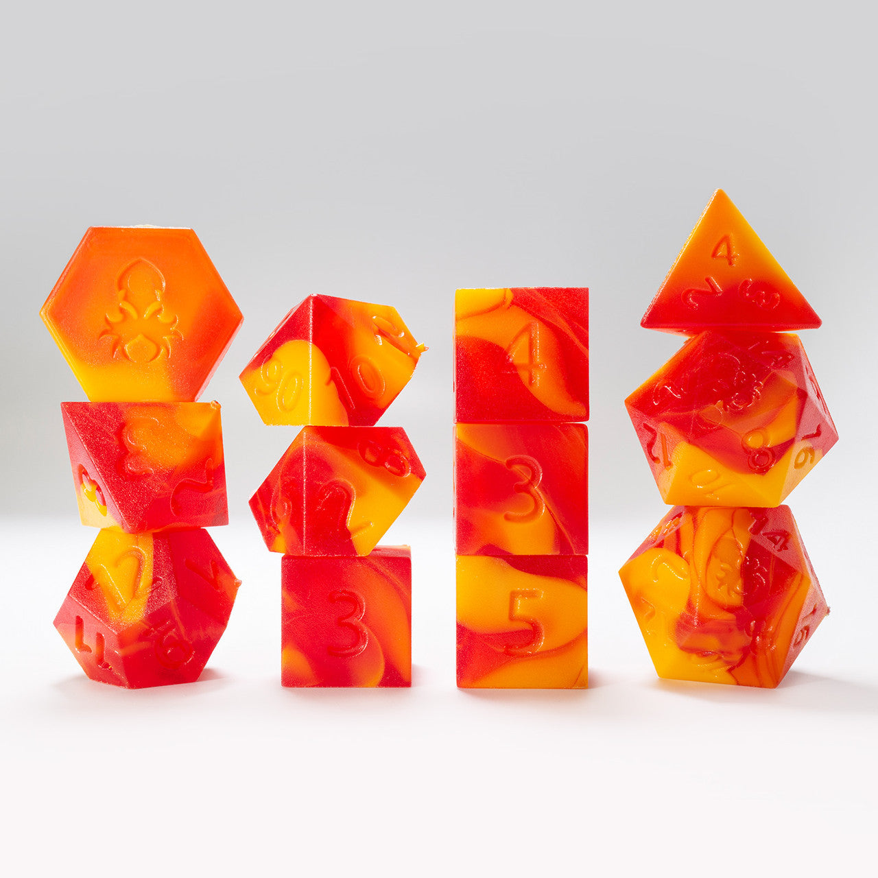 RAW 12pc Light Orange and Red Gummi Blood Orange Polyhedral Dice Set