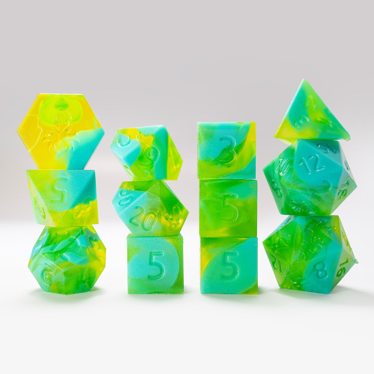 RAW 12pc Green and Light Blue Gummi Polyhedral Dice Set